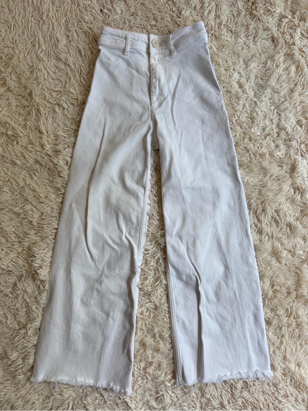 Zara Marine Jeans White High Rise Wide Leg Raw Hem Denim Pants Women’s 0